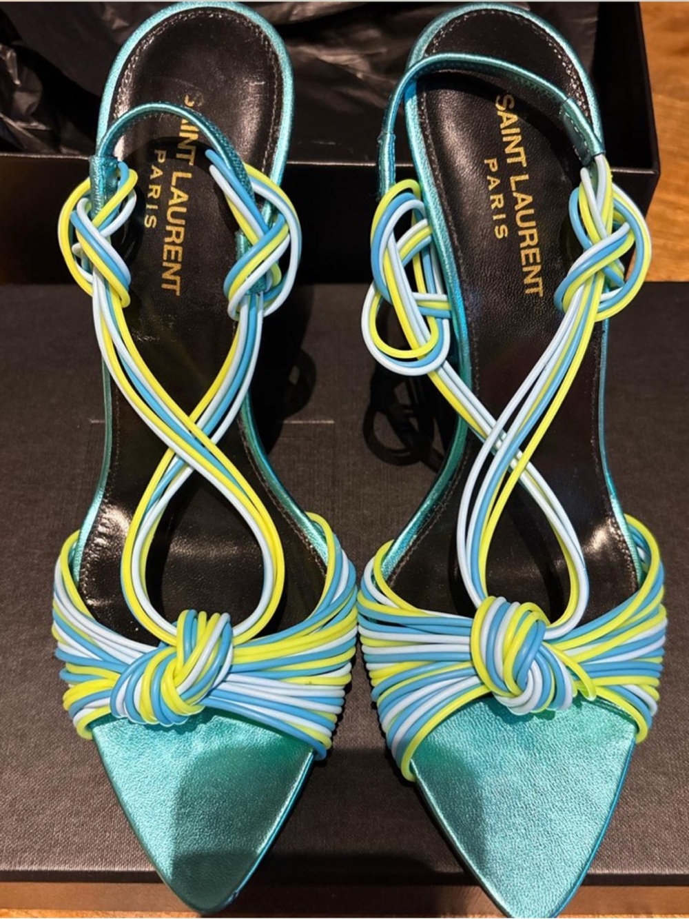 Yves Saint Laurent Turquoise Multicolor Knot-Strap Heels